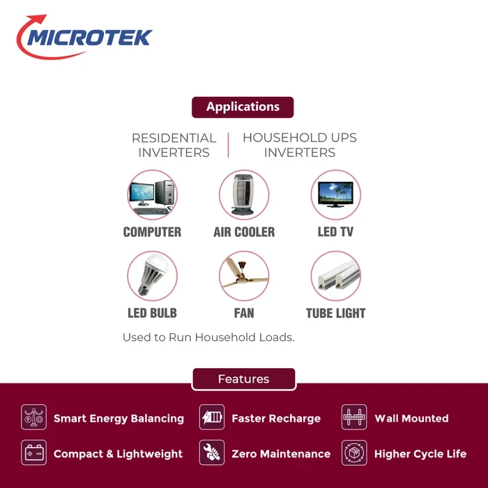 Microtek 25.6V 100Ah 2.56kWh Industrial LiFePO4 Lithium Battery | Smart BMS Controlled Prismatic Cell Deep Cycle Power Storage Block | MLB2560060