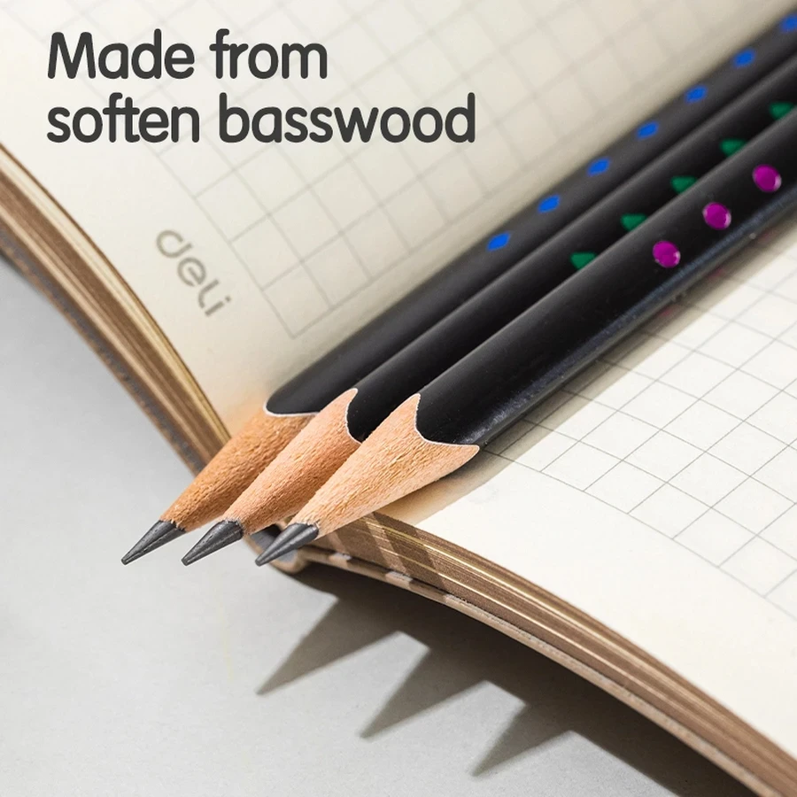 Deli 10-Piece HB Graphite Pencil | Ergonomic Triangular Barrel | Non-Toxic Safety Paint | EC7-HB