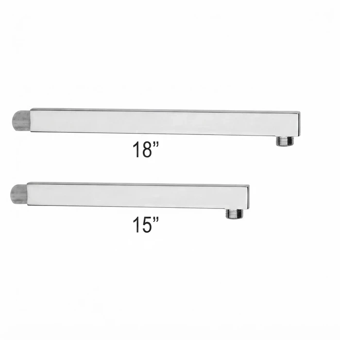 Toyo SS-202 Square Wall-Mounted Shower Arm (15" & 18" Variants) | Polished Chrome Finish | Overhead Rain Shower Pipe Fitting | TOYO-80815, TOYO-80818
