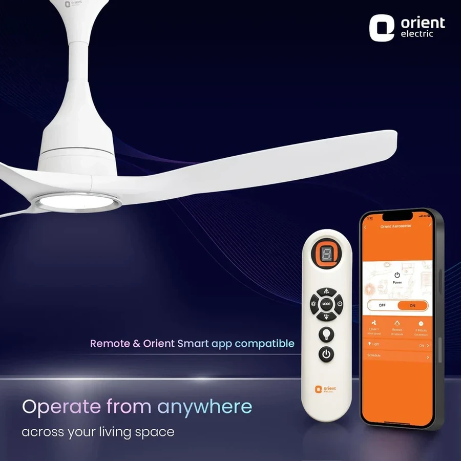 Orient Aerosense BLDC IOT UL Ceiling Fan 40 Watts | Underlight | 1200 MM Sweep | 245 CMM Air Delivery | Remote Control | Frost White