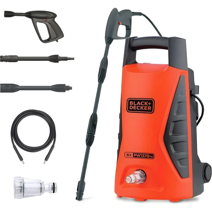 BLACK+DECKER 100 Bar High-Pressure Washer with Spray Lance Gun & 3m Hose | Compact Portable Car, Patio & AC Jet Cleaner | PW1370TD-B5