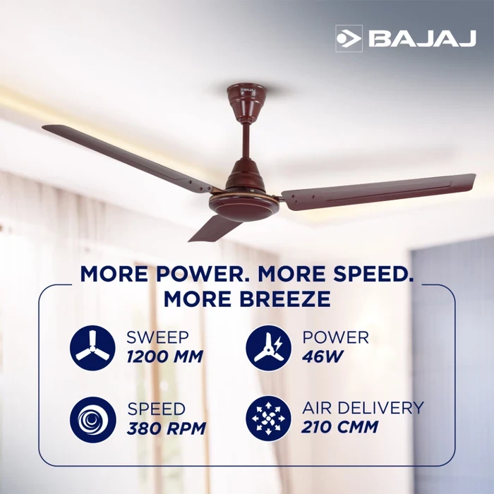 Bajaj Chetak Neo 1200mm (48") High-Speed Ceiling Fan | 52W Energy-Saver Alloy Motor with Double Ball Bearing & Rust-Proof Blades - Dark Brown | Model 251565EE