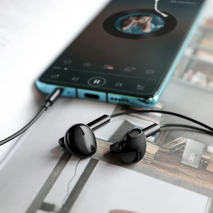 HOCO Melodious Wire Control Earphone with Mic | 14mm Driver | Volume Adjustment | Black, White Finish | M64