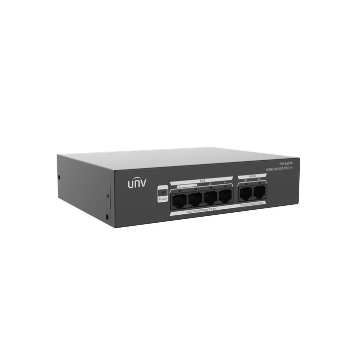 UNV 4-Port Gigabit Cloud Managed PoE Switch with 65W Budget, 2 Gigabit Uplinks & 250m Extend Mode | NSW2100-6GT-POE-IN