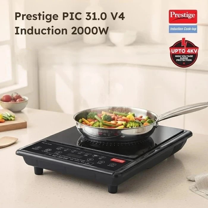 Prestige PIC 31.0 V4 2000W Induction Cooktop with Automatic Whistle Counter & Keep Warm Function | Touch Control Portable Countertop Stove - Model 41999