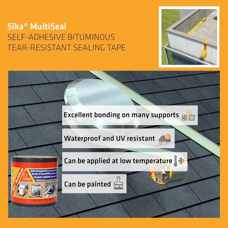 Sika Multiseal AP Self Adhesive Sealing Tape 10m x 100mm 724826 | Bituminous Waterproof Repair | Multi Surface Compatibility | Grey