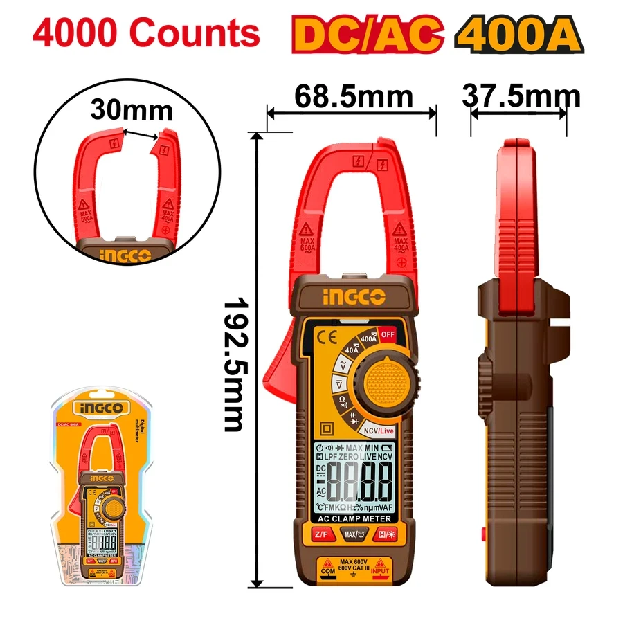Professional True RMS AC/DC Digital Clamp Meter (6000 Counts) | NCV Sensor, Capacitance & Temperature Tester with LED Worklight | DCM62002