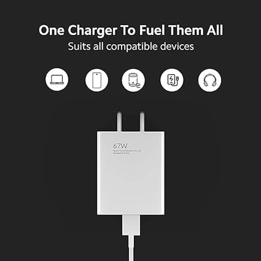Mi 67W SonicCharge 3.0 Charger Combo MDY-13-EC - High Power, 100cm 6A Type C Cable Included, Global Input (White)