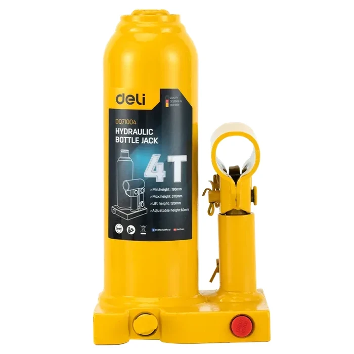 Deli Tools 4-Ton Hydraulic Bottle Jack | Heavy-Duty Welded Auto Lift with Safety Valve (190mm - 370mm) | EDQ71004