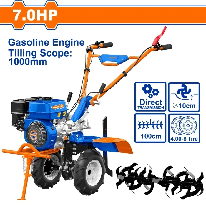 Wadfow 7.0HP 212cc Professional Gasoline Power Tiller | Heavy-Duty Gear-Driven Cultivator with Nodular Cast Iron Case, 1000mm Tilling Scope & 32 Pcs Blades | WTL2A100