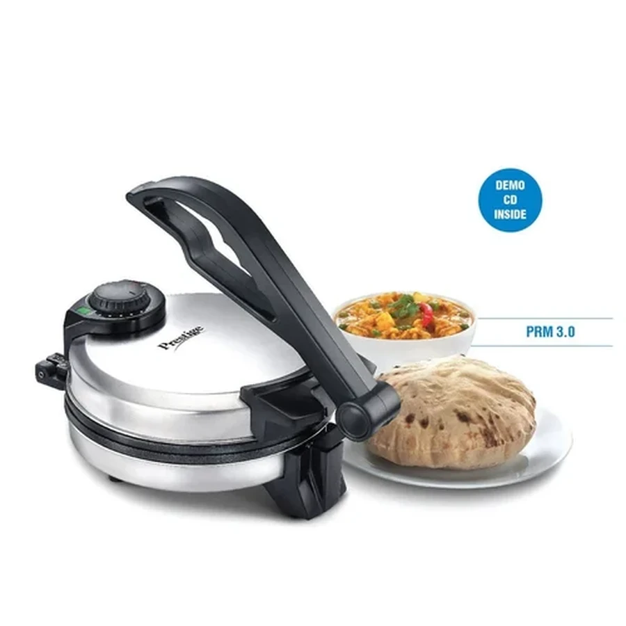 Prestige PRM 5.0 900W Electric Roti & Multipurpose Snack Maker | 8-Inch Concave Granite Non-Stick Plates with Adjustable Temperature Knob - Model 41034