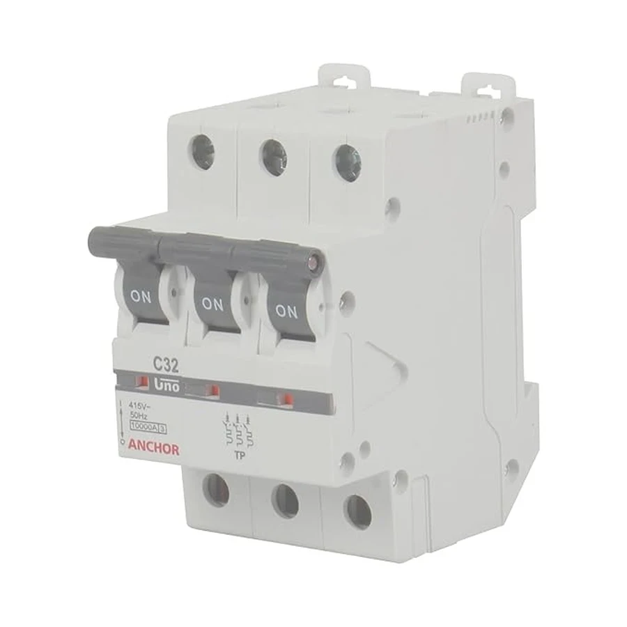 Anchor UNO TP MCB 32A 'C' Curve 98030 - Three Pole, Medium Current Capacity, Screw Mount Standard Circuit Breaker