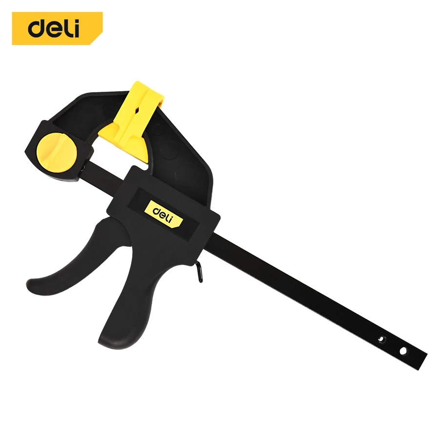 Deli 6" Professional Heavy-Duty A3 Steel Quick Bar Clamp | One-Handed Trigger-Type Woodworking F-Clamp with Non-Marring Rubber Chuck Pads | EDL110106-2S