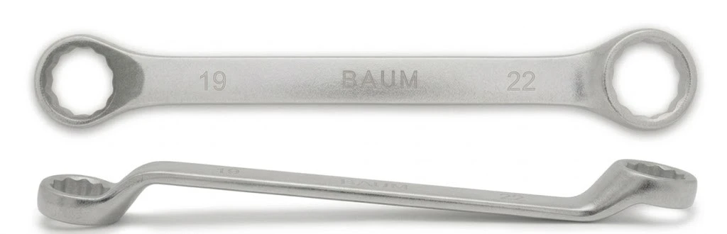 BAUM Heavy-Duty Chrome Vanadium Bi-Hexagon Ring Spanner | 12-Point Rough Matt Chrome Finish Oval Body Wrench | Model ART 23E