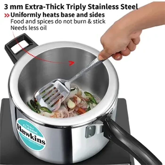 Hawkins Classic 5L Tri-Ply Stainless Steel Pressure Cooker | 3mm Extra-Thick All-Round Uniform Heating Body | Gas & Induction Compatible | Model SSTCL50