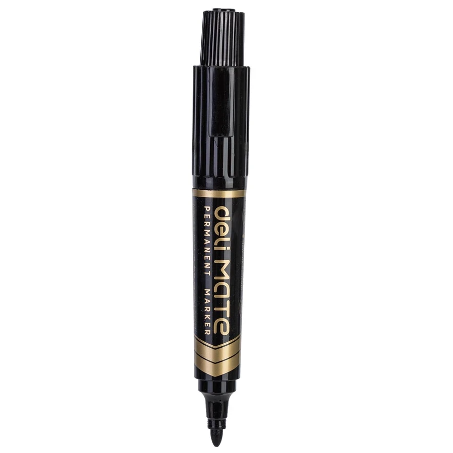 Deli Heavy-Duty Permanent Marker | Waterproof & Fade-Resistant | Bold Black Ink | ES555 (10 Pcs per pack)