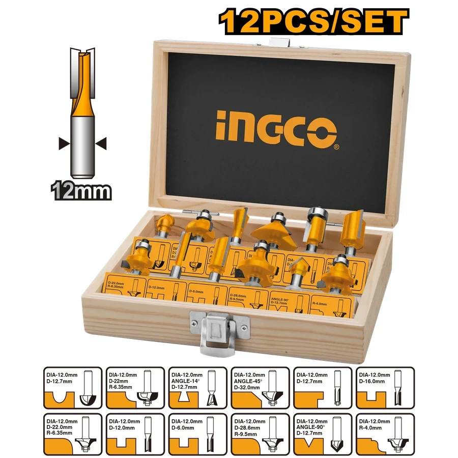 Router Bits Set | AKRT1221 | 12 Pcs Industrial Grade | 12mm Shank