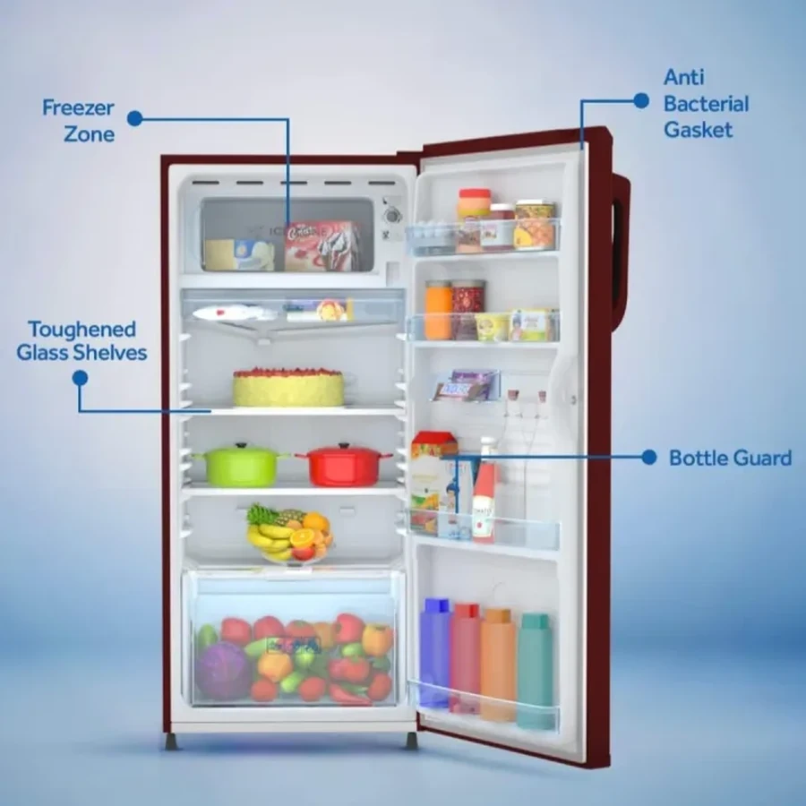 Yasuda Single Door Refrigerator | A++ Elite Energy Saving with R600a Eco Gas | Toughened Glass Shelves & Transparent Freezer | Premium Burgundy Red PCM Clean Back | YHDC BRN Series (180L / 200L)