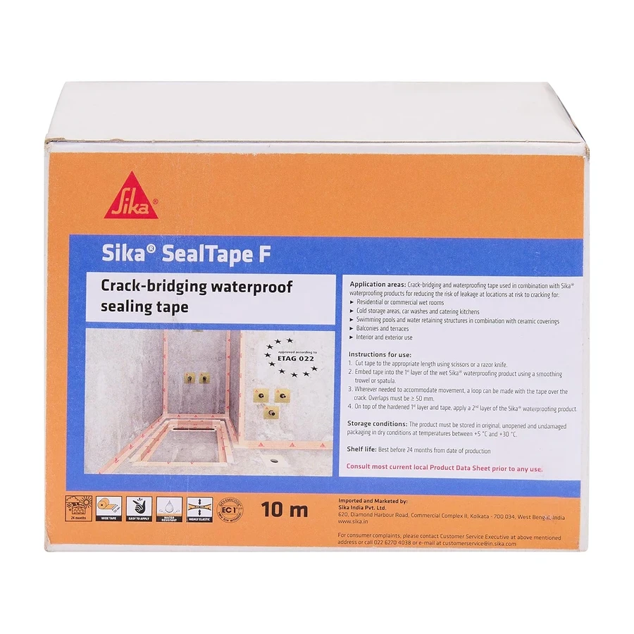 Sika Sika SealTape F Waterproof Joint Sealing Strip 10m to 50m 592178 | Elastomeric Crack Bridging | Bathroom and Terrace Waterproofing | Yellow and Brown
