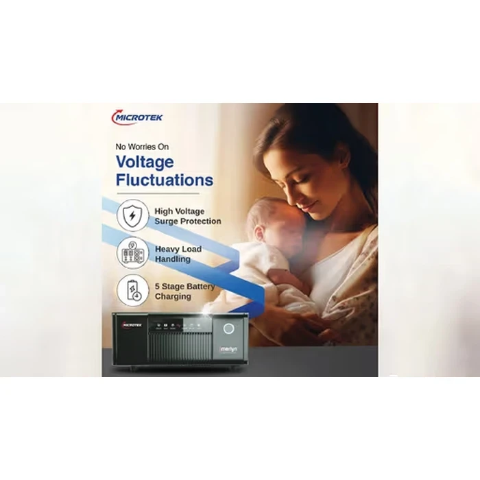 Microtek iMERLYN 1100VA 850W 12V Digital Square Wave Home Inverter | Wide 80V-290V Dual Inverter/UPS Mode Heavy Duty Power Backup | DG1250/12V