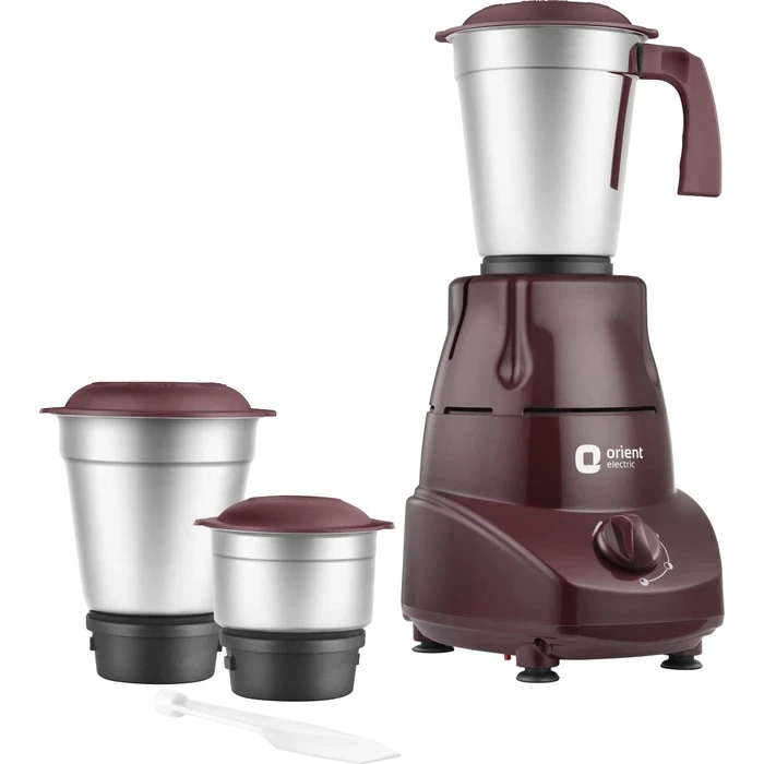 Orient Bolt Super 500W Tower Shape 3-Jar Mixer Grinder | High-Torque Balanced Coil Motor with Stainless Steel Blades, 3-Speed Dial & 2.2A Overload Protection (Cherry Brown) | MGBS50C3