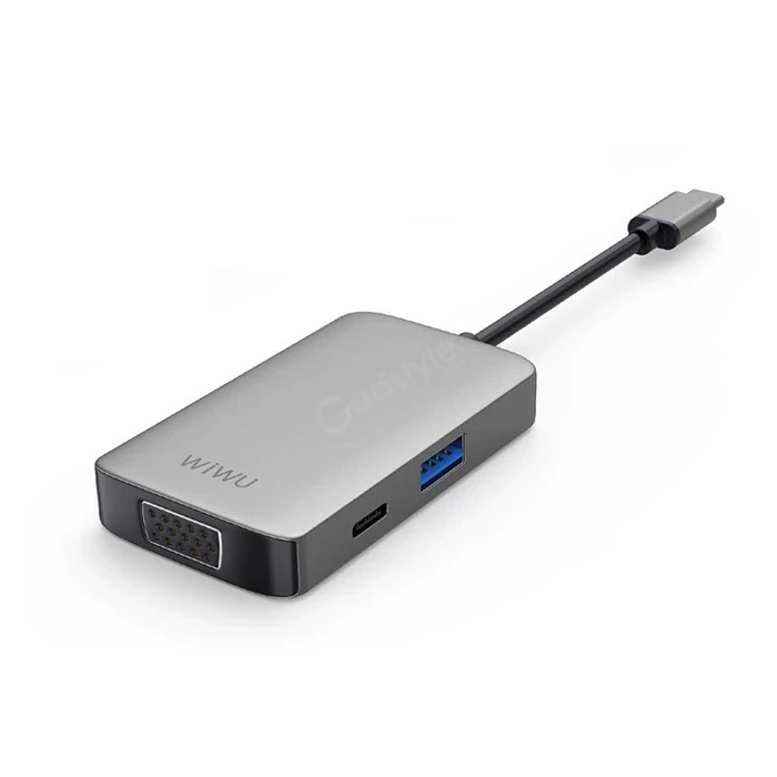 WIWU Alpha 5-in-1 USB-C Hub | 4K HDMI & VGA Dual Visual Matrix | Stereo Audio & PD Power Logic | Grey | A513HVP