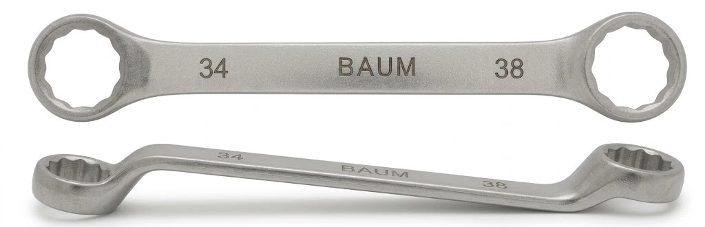 BAUM Heavy-Duty Large Chrome Vanadium Bi-Hexagon Ring Spanner | 12-Point Rough Matt Chrome Finish Oval Body Wrench | Model ART 23E (Sizes 24mm to 60mm)
