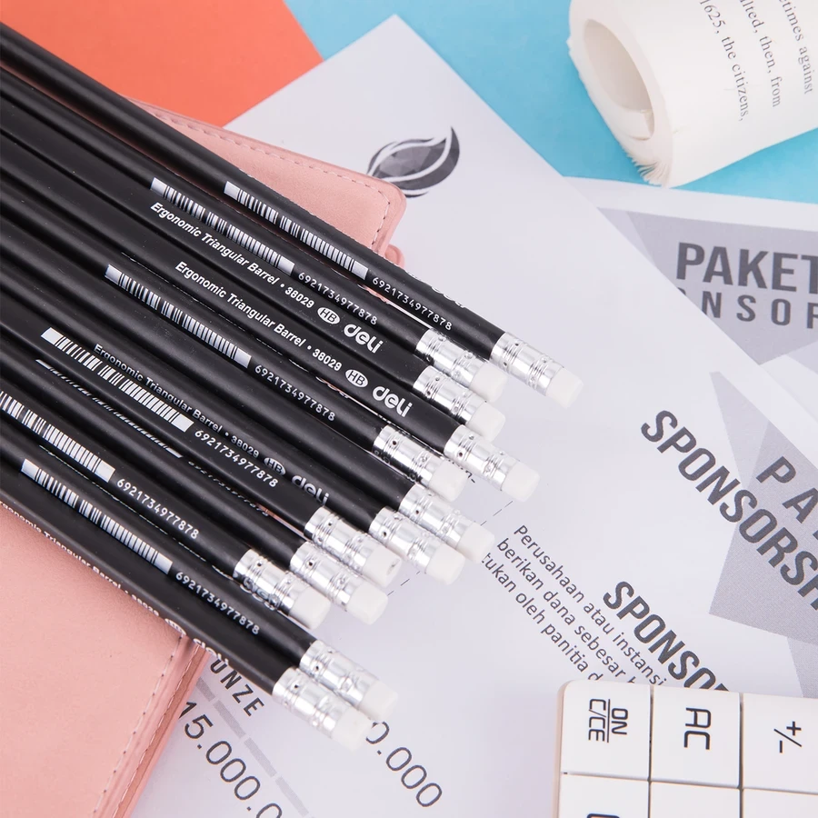 Deli 12-Pack Triangular Graphite Pencils | Break-Resistant Strong Lead | Ergonomic Grip | E38029