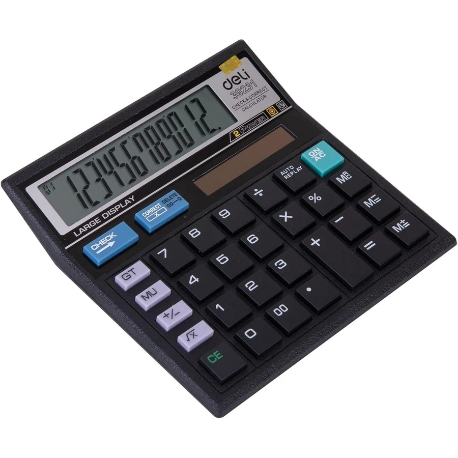 Deli 12-Digit Commercial Desktop Calculator | Big LCD Screen with Check & Correct and Auto Replay Functions | E39231