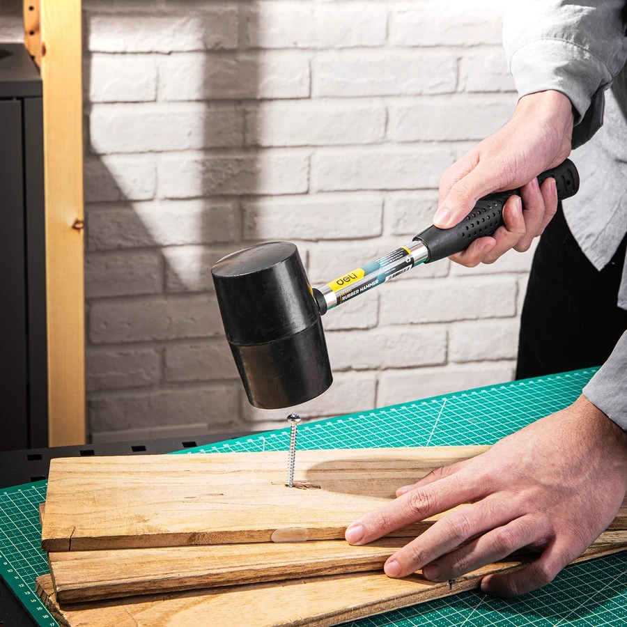 Deli 16oz (450g) Professional Non-Marring Rubber Mallet | Heavy-Duty Double-Sided Soft Head with Rubber-Coated Tubular Steel Handle | EDL5616