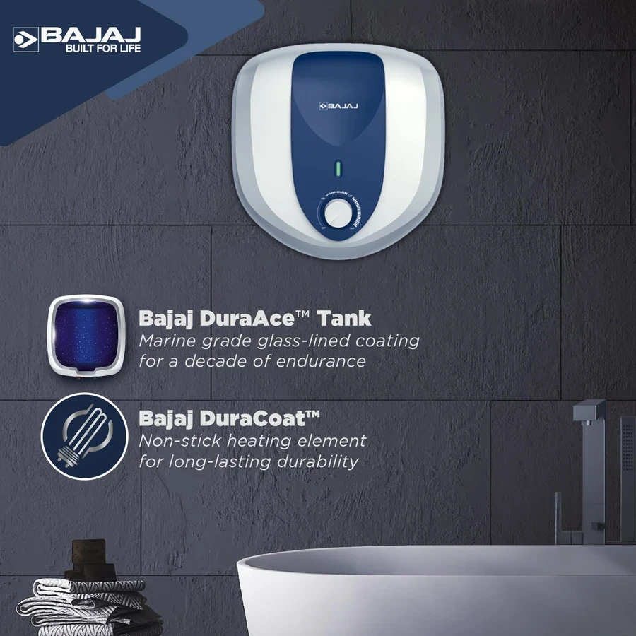 Bajaj 15L & 25L 5-Star Storage Water Heater Geyser | DuraAce Glassline Tank, VoltagePro & 8 Bar Pressure with Child Safety Mode | Armor Series Pentacle 150924 / 150925