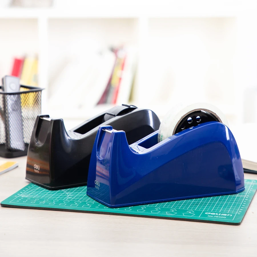 Deli Large Heavy-Duty Desktop Tape Dispenser | Weighted Non-Slip Base |Blue &Black E816
