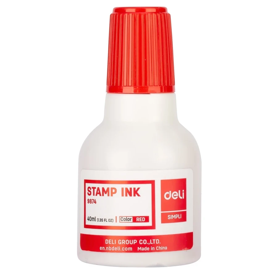 Deli Fast Dry Stamp Pad Refill Ink (40 ml, Red) | High-Quality Quick-Drying Stamping Ink in Poly Bottle | E9874