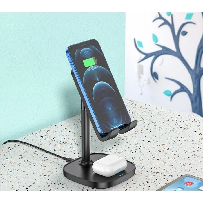 HOCO Ultra-Charge 3-in-1 Wireless Charging Stand | 15W Max | Phone, Watch & Headset Power | CW33