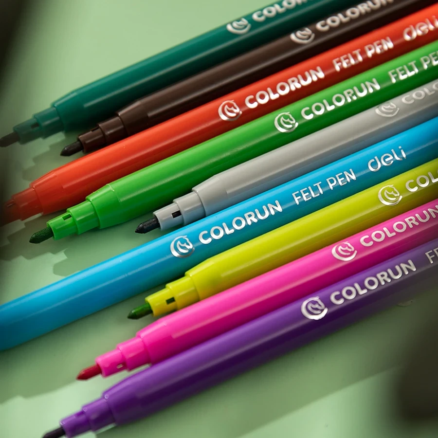 Deli ColoRun 24-Color Washable Felt Tip Markers | 1.0mm Fiber Tip | Non-Toxic & Bright | EC10023