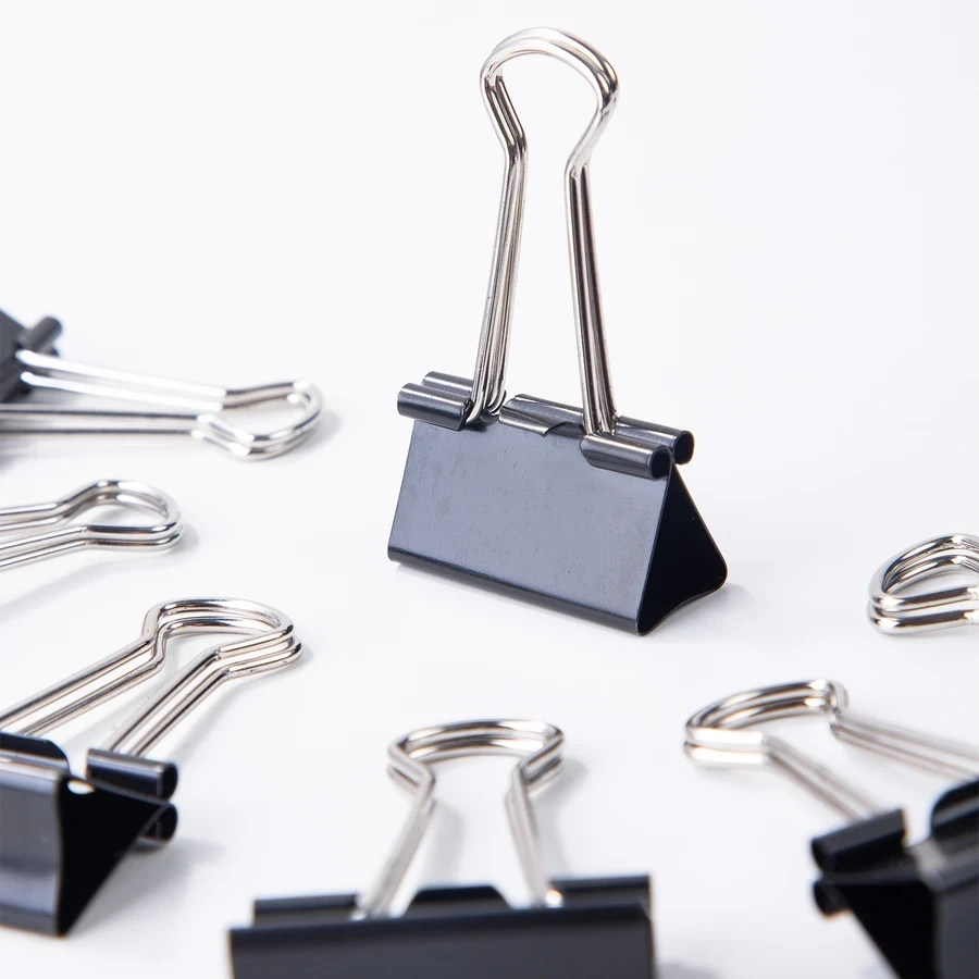 Deli 32mm (1 1/4") Modern Spring Steel Binder Clips (12-Piece Pack) | Heavy-Duty Fully Coated Metal Paper Clamps with Foldable Handles (Black) | E38563