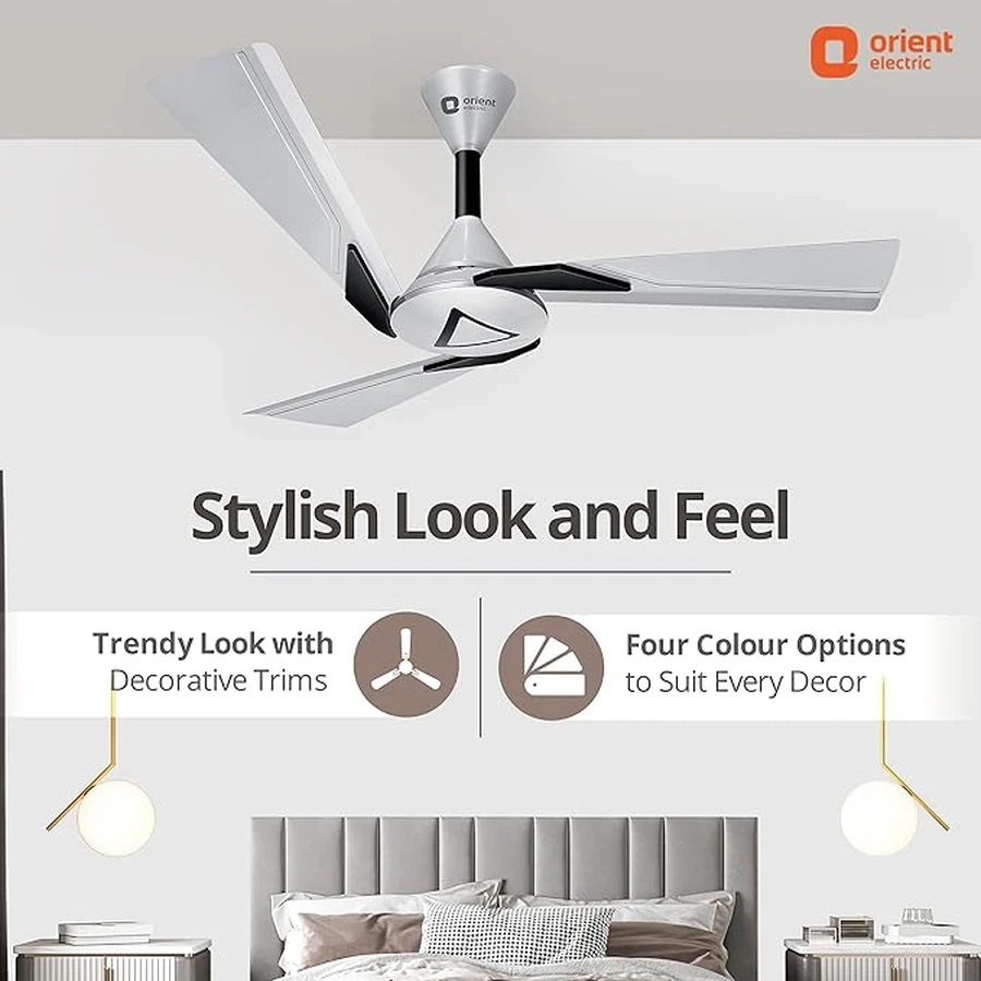 Orient Orina Ceiling Fan 60W | 1200mm Sweep | Touch Control Switch | Oscillating Feature | Pearl White Black & Copper Brown