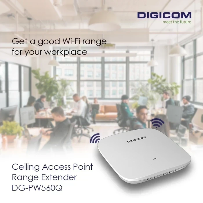 Digicom DG-CAP930Q 300 Mbps High Power Ceiling Access Point | Internal High Gain Antenna Logic | Seamless Enterprise Networking System | 300 Mbps