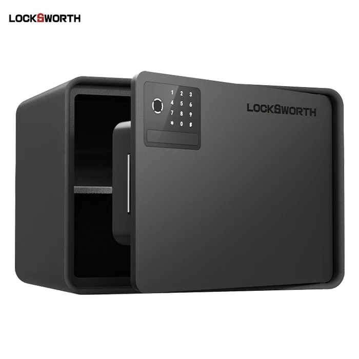 DELI Electronic Biometric Fingerprint & Digital Keypad Solid Steel Security Safe Box | Velvet Lined Triple-Unlock Cash & Valuables Locker | VS4529-BK
