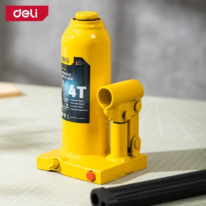 Deli Tools 4-Ton Hydraulic Bottle Jack | Heavy-Duty Welded Auto Lift with Safety Valve (190mm - 370mm) | EDQ71004