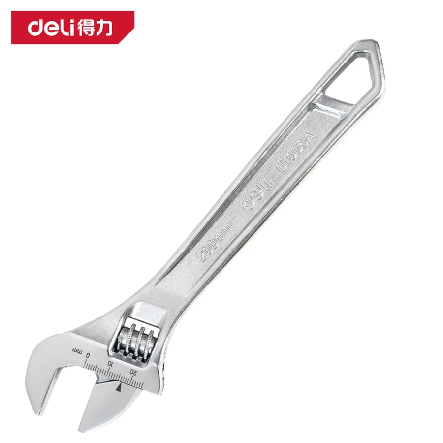 Deli 8" (200mm) Professional Adjustable Spanner Wrench | Drop-Forged Carbon Steel with Laser-Etched Metric Scale & Chrome Plating (Silver) | EDL008A