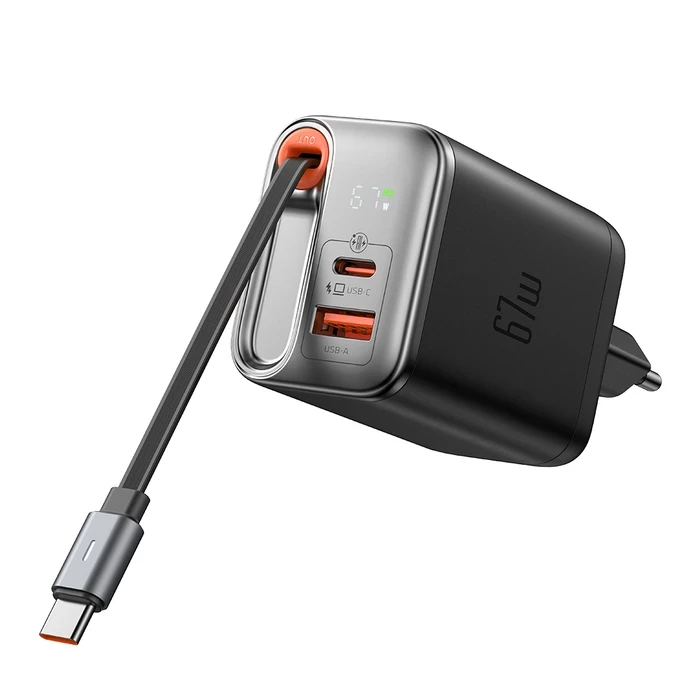 MCDODO 67W GaN Fast Charger | 65cm Retractable Type-C Cable Logic | LED Real-Time Power Matrix | CH-410