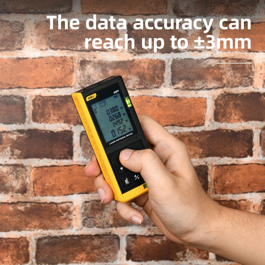 Deli 60m Professional Digital Laser Distance Measure | High-Precision Rangefinder with Dual Laser Projection, 1.7" LCD & 30 Data Storage | EDL4168