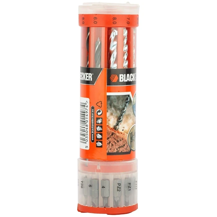 BLACK+DECKER 23-Piece Mixed Drill & Screwdriver Bit Set | Titanium Nitride Coated 118° Split-Point Bits for Metal & Wood | A7102-XJ