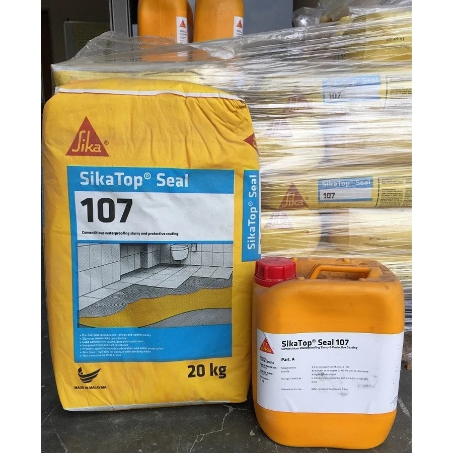 Sika SikaTop Seal-107 IN 25Kg Two-Component Cementitious Waterproofing Coating | Polymer Modified Slurry | Grey | Powder and Liquid Kit