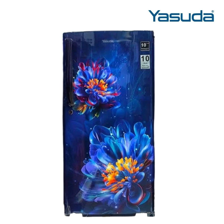 Yasuda 190L Single Door Refrigerator | Energy Saving Low-Noise Compressor with Toughened Glass Shelves & Secure Door Lock | Tulip Floral Finish | YSGS190RTF / YSGS190BTF