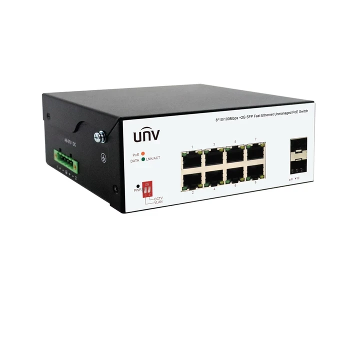 UNV 8-Port Industrial Fast Ethernet PoE Switch with 120W Budget, 2 Gigabit SFP Slots & Harsh Environment Protection | ISW2000-8T2GP-POE-IN