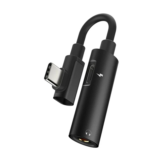 Type-C to 3.5mm Aux Audio Converter | 1.5A Pass-Through Charging Sub-Two Splitter Cable | Built-In Inline Microphone Input Support Adaptive Hub | Black / Metal Grey / Red | Ls19