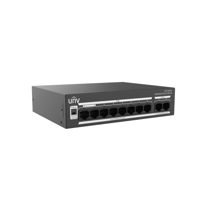 Uniview 8-Port PoE Switch with 2 Gigabit Uplink Ports | 120W Power Budget 250m Extend Mode Metal Housing | NSW2020-8T2GT-POE-IN