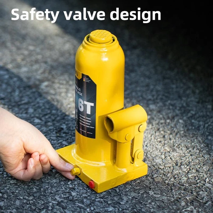 Deli Tools 6-Ton Hydraulic Bottle Jack | Heavy-Duty Welded Steel Auto Lift with Safety Valve (210mm - 420mm) | EDQ71006